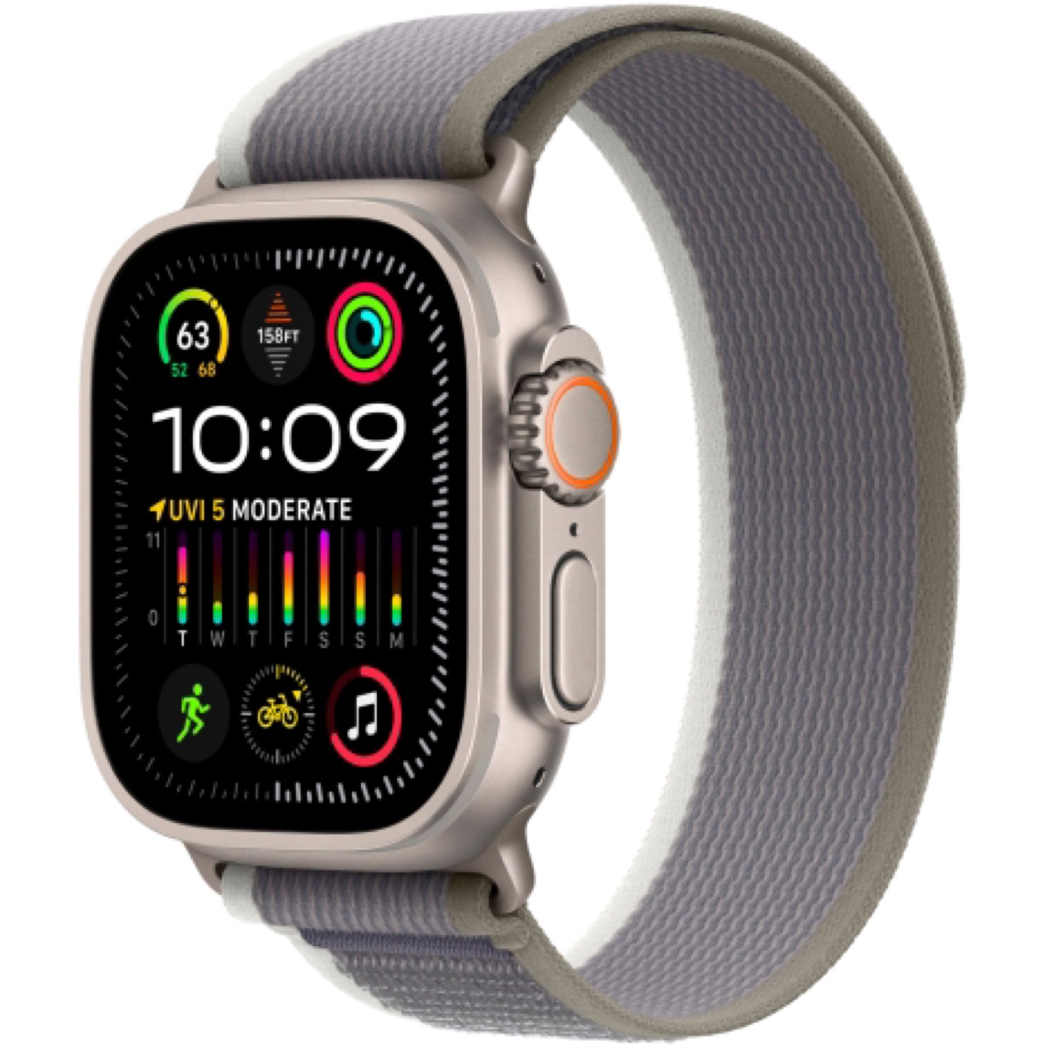 Apple Watch Ultra 2 49 мм, ремешок Trail зеленого/серого цвета, размер S/M