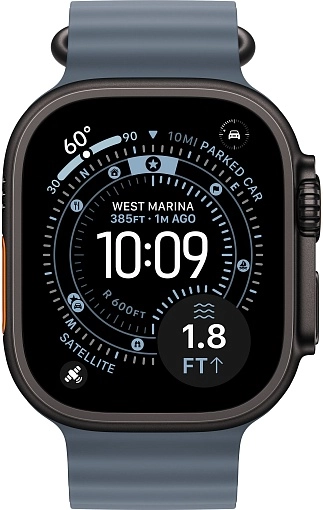 Apple Watch Ultra 3 49 мм, корпус из черного титана, ремешок Ocean темно-синего цвета