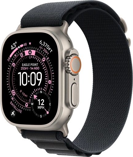 Apple Watch Ultra 3 49 мм, корпус из натурального титана, ремешок Alpine черного цвета, размер S